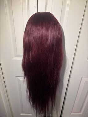 26” Burgundy (99j) Human Hair Lace Front Wig - Sleek Body Wave Style